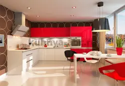 Kitchen in red colors design photo