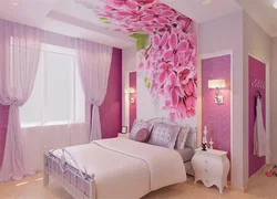 Pink Wallpaper In The Bedroom Interior