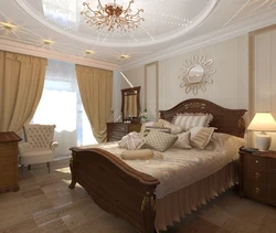 Classic style bedroom design with dark furniture