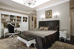 Classic style bedroom design with dark furniture