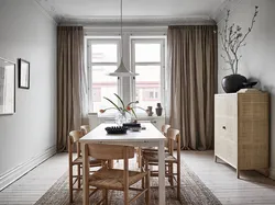 Curtains in the interior of the kitchen in Scandinavian style photo