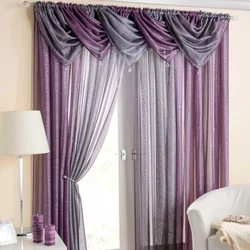 Фиолетовые шторы в интерьере гостиной