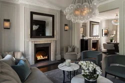 Living room design photo in a house with a fireplace in a classic
