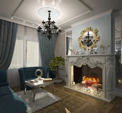 Гостиная дизайн фото в доме с камином в классическом