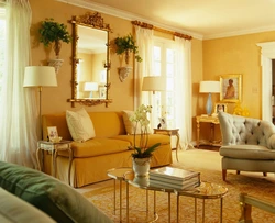 Желтый сочетание цветов в интерьере гостиной