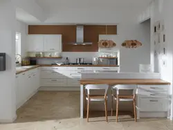 Photo of a kitchen with a wood-colored countertop