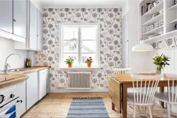 Wallpaper with small flowers in the kitchen interior