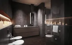 Bathroom gray brown tiles in the interior