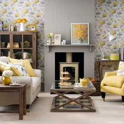Yellow-gray living room interior