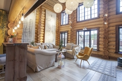 Living room interior of a log house photo