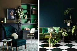 Emerald color in the living room interior combination with others