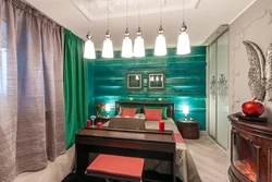 Emerald color in the living room interior combination with others