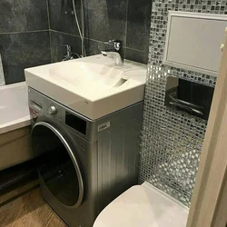 Дызайн маленькага ваннага пакоя сумешчанай з туалетам і машынкай