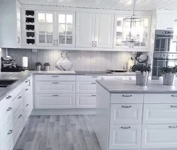 Color combination in the kitchen interior gray floor