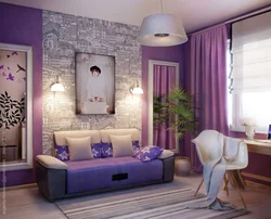 Living room interior in purple tone