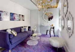 Living room interior in purple tone