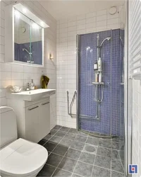 Interior of a small bathroom with shower