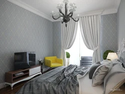 Curtain design for the bedroom with gray wallpaper photo