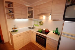 Corner kitchen design with refrigerator 8 sq.