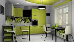 Обои зеленого цвета в интерьере кухни