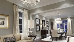 Living room interior in gray beige tones