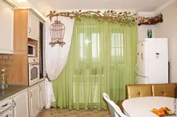 Curtains for the balcony window in the kitchen photo