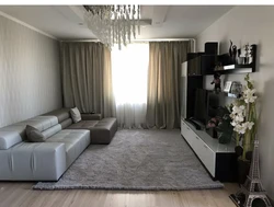 Living room design 18 m with corner sofa
