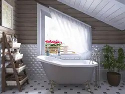 Bathtub interior in a house made of timber