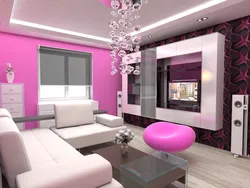 Дизайн гостиной розового цвета