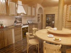 Дизайн кухни в современном стиле в деревянном доме