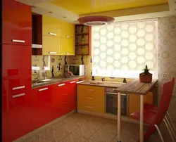 What colors goes with red in the kitchen interior photo
