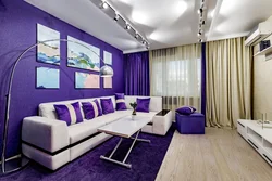 Living room design with purple sofa