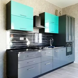 Kitchen In Gray Turquoise Tones Design