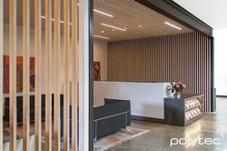 Slatted panels in the living room interior photo