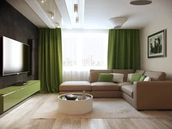 Green wallpaper in the living room photo interiors