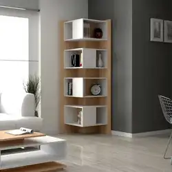 Corner shelves in the living room photo