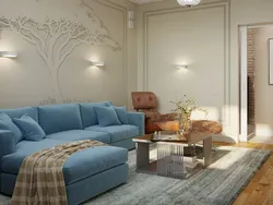 Blue sofa in the living room interior