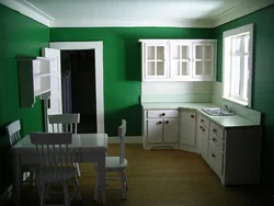 Green walls in the kitchen interior photo