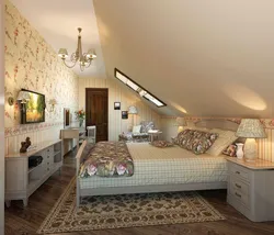 Photo of bedroom design with sloping ceiling