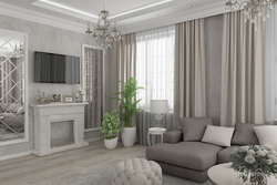 Neoclassical curtains in the interior of the living room photo