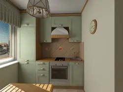 Kitchen design in Khrushchev with refrigerator and machine