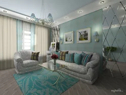 Blue-gray color in the living room interior photo