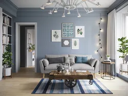 Blue-gray color in the living room interior photo