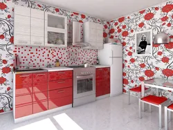 Wallpaper with a pattern in the kitchen photo