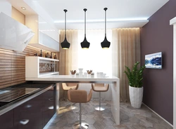 Дизайн кухни с барной стойкой столом и диваном