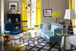 Blue and yellow living room design