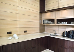 Wall made of MDF panels in the kitchen photo design