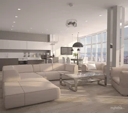 Modern kitchen living room in light colors photo