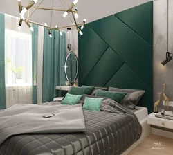 Дизайн спальни в серо зеленых тонах