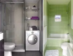 Interior of small bathrooms with shower and washing machine